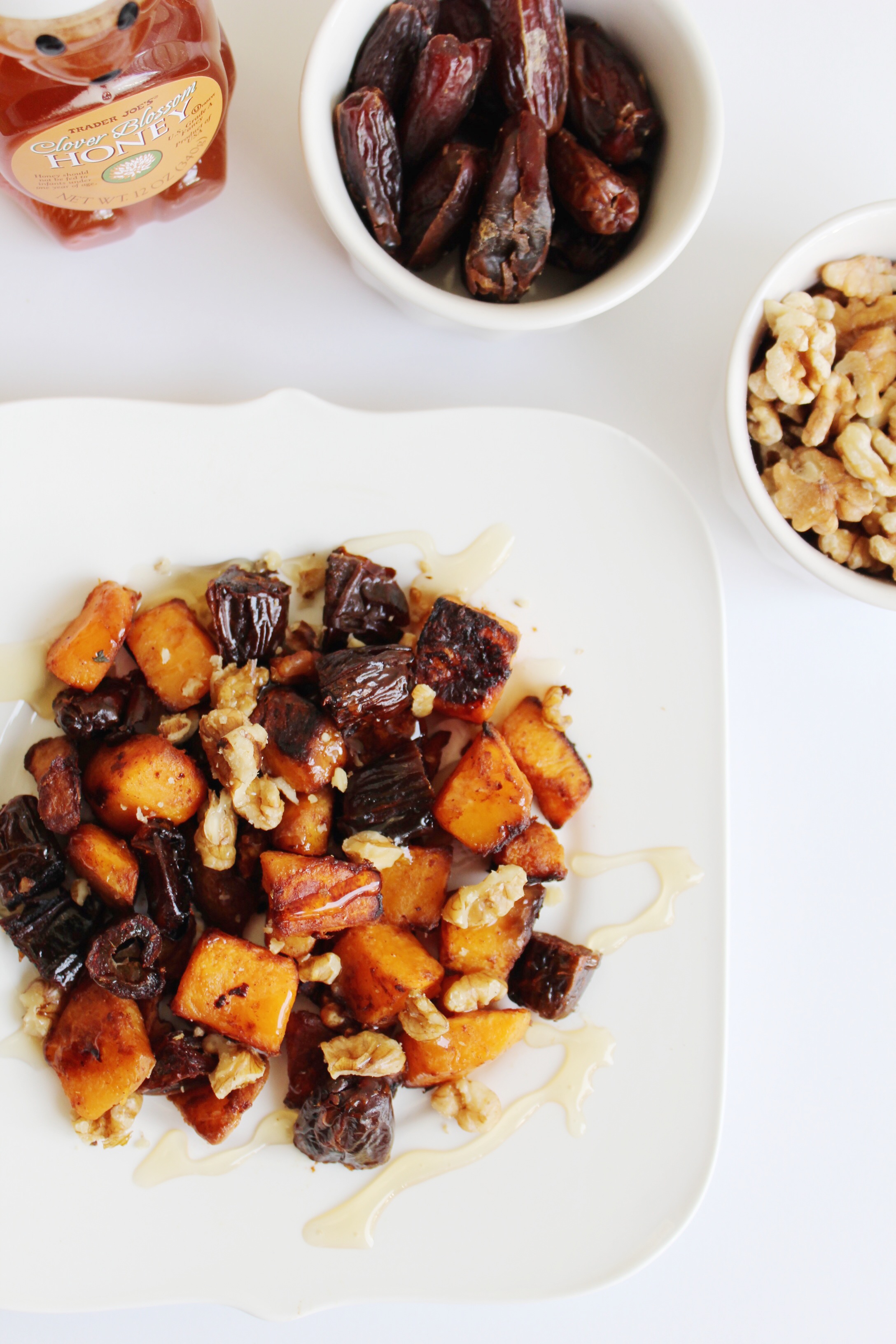 honey roasted butternut squash with dates and walnuts