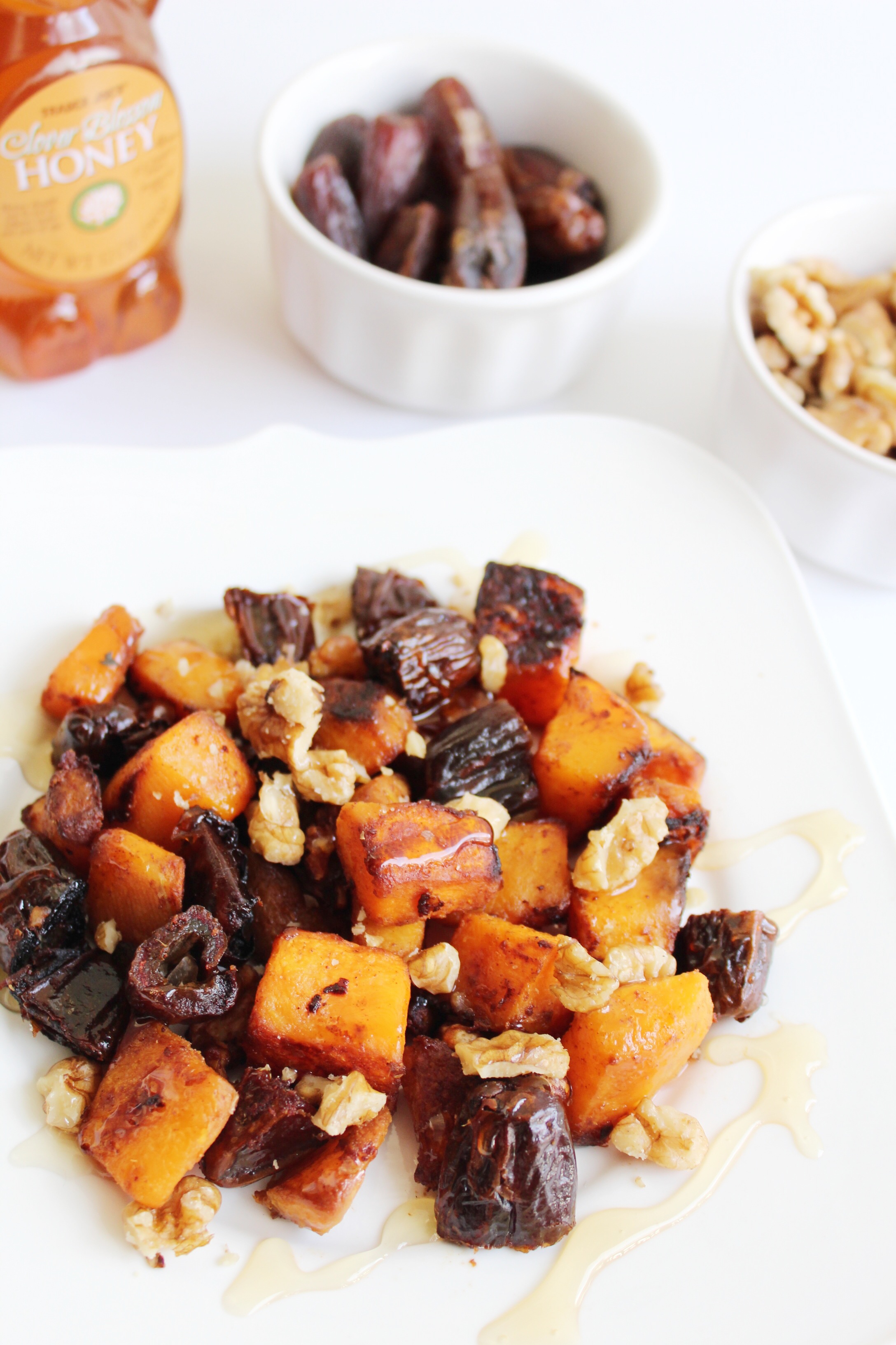 honey roasted butternut squash with dates and walnuts